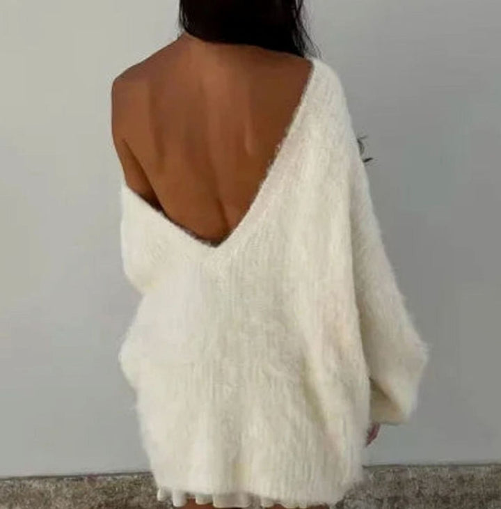 Women's Oversized Off-Shoulder Fluffy Knitted Jumper Dress
