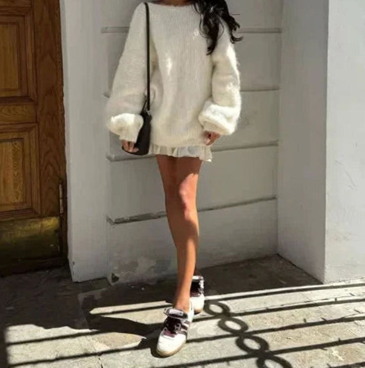 Women's Oversized Off-Shoulder Fluffy Knitted Jumper Dress