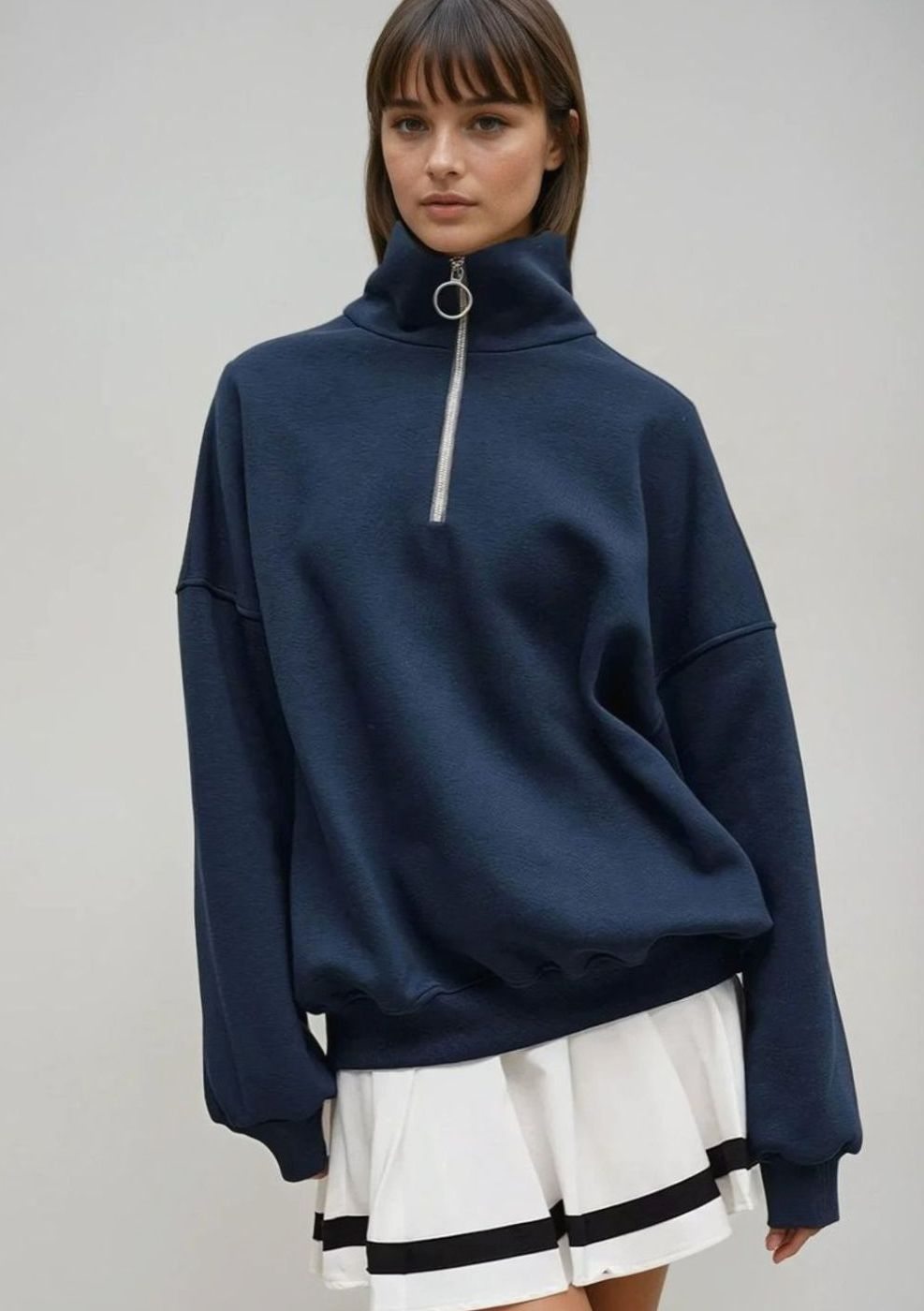 Women's Oversized Quarter-Zip Funnel Neck Relaxed Jumper