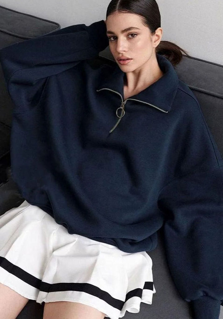 Women's Oversized Quarter-Zip Funnel Neck Relaxed Jumper