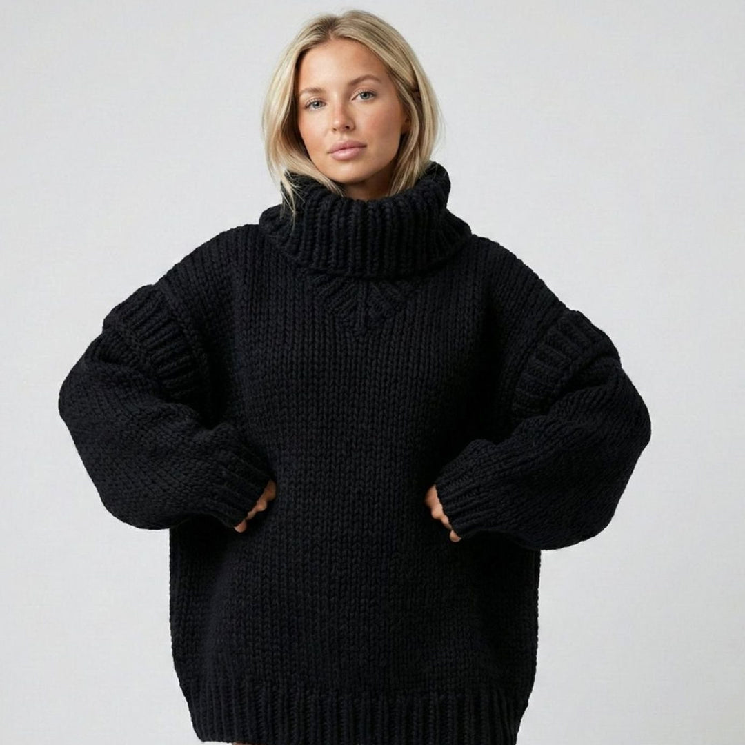 Women's Oversized Roll Neck Chunky Knit Jumper Dress