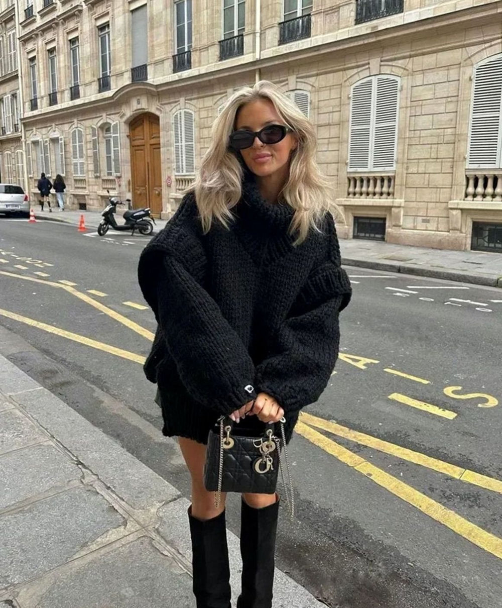 Women's Oversized Roll Neck Chunky Knit Jumper Dress