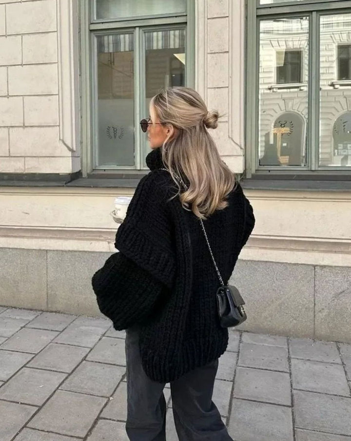 Women's Oversized Roll Neck Chunky Knit Jumper Dress
