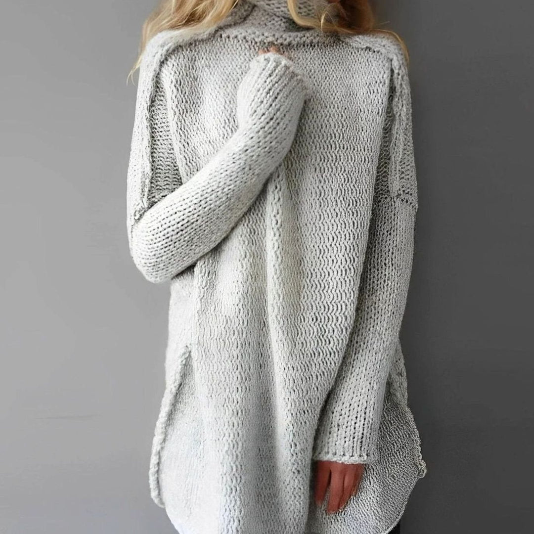 Women's Oversized Roll Neck Longline Knitted Jumper