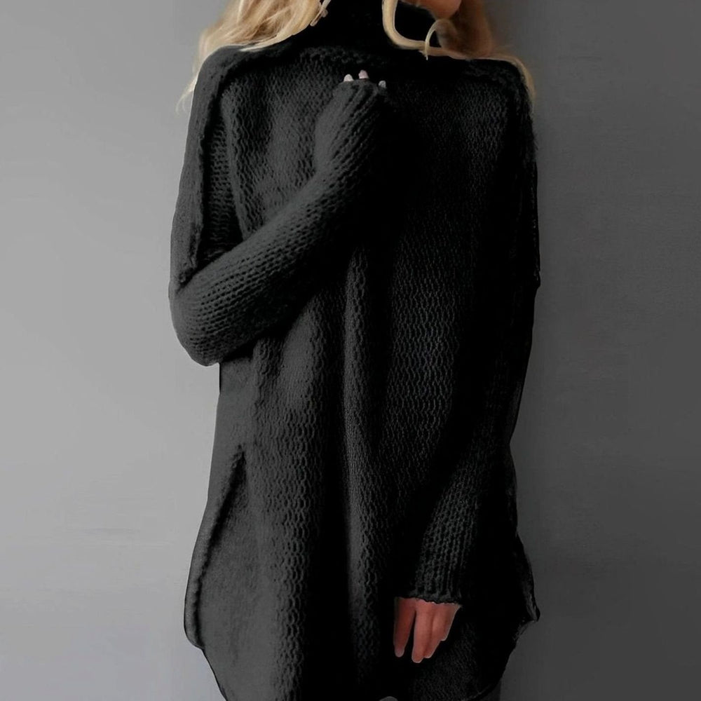 Women's Oversized Roll Neck Longline Knitted Jumper