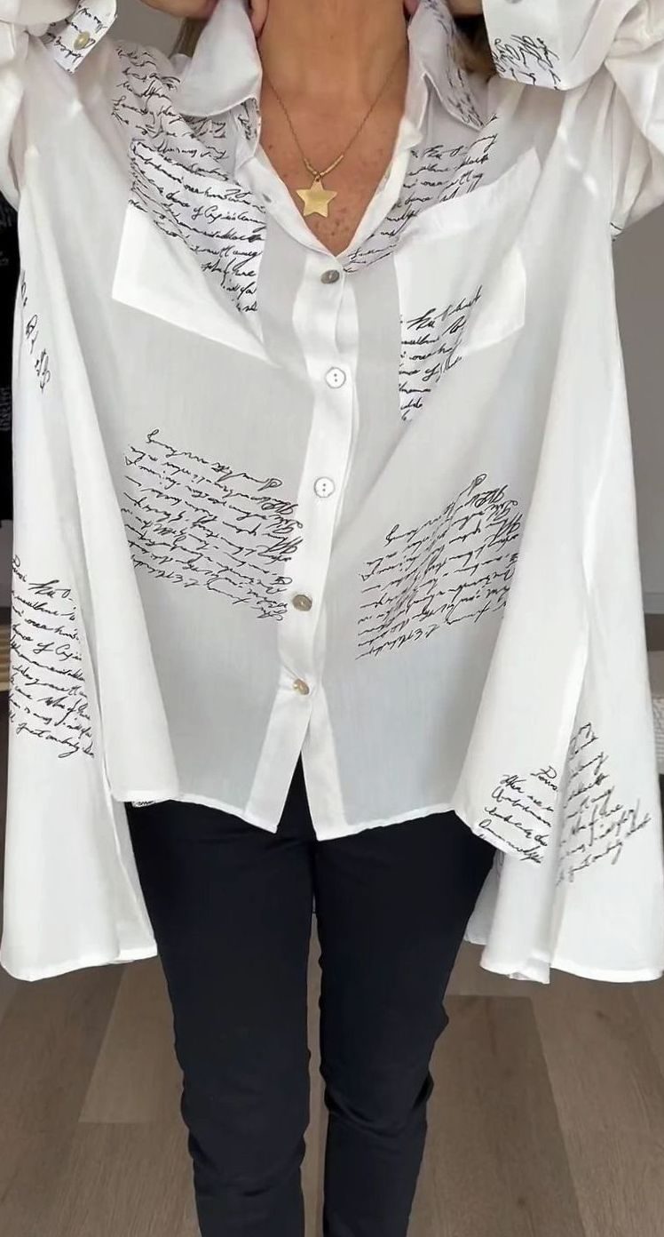 Women's Oversized Script-Print Button-Up Shirt