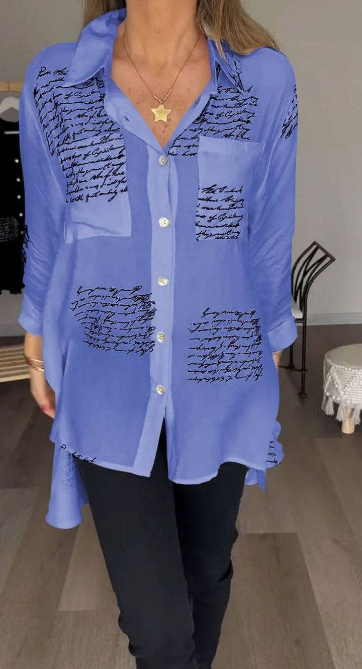 Women's Oversized Script-Print Button-Up Shirt - Purple