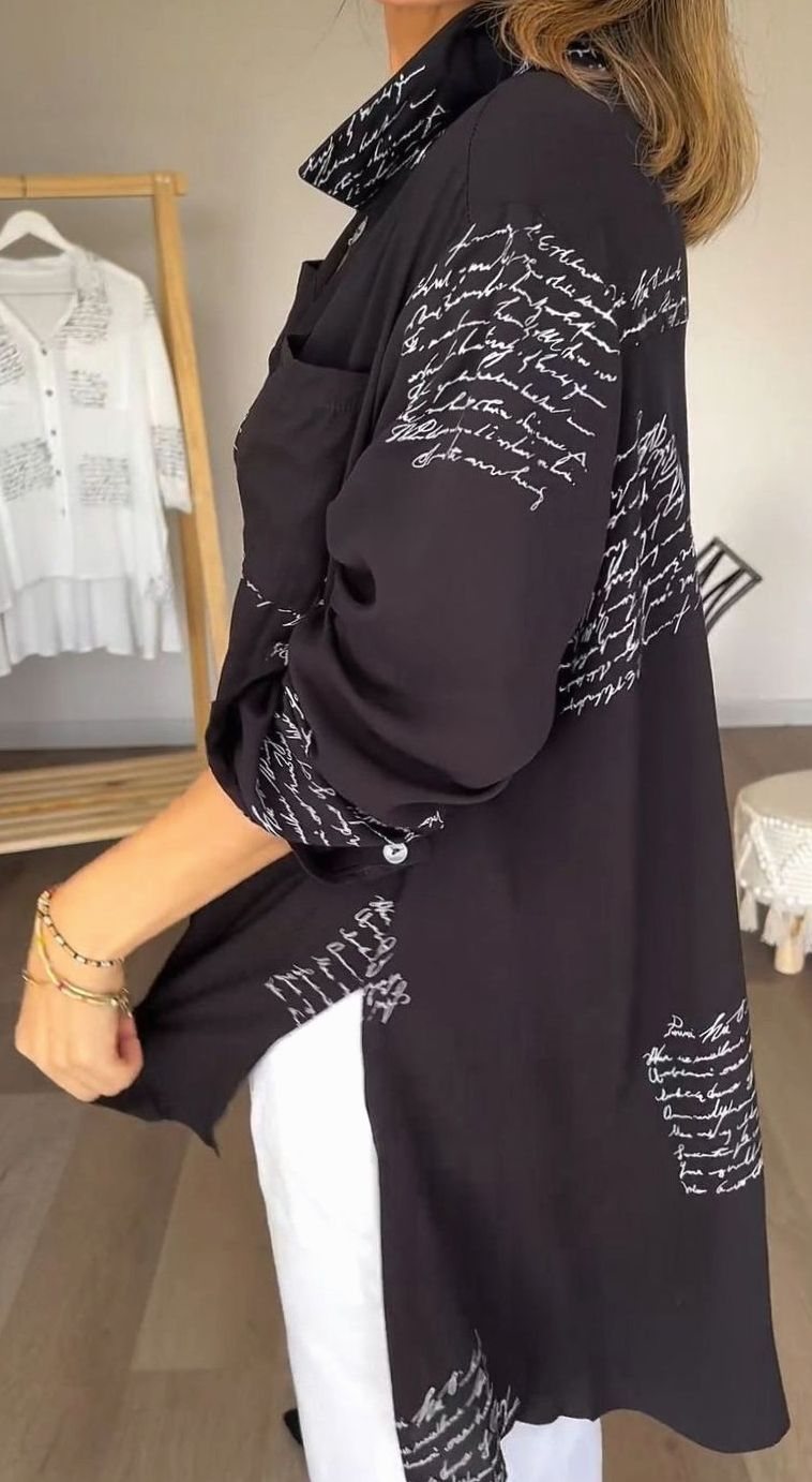 Women's Oversized Script-Print Button-Up Shirt