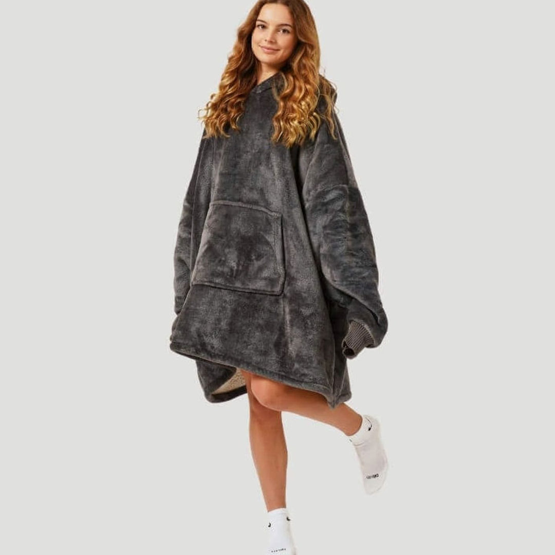 Women's Oversized Sherpa Fleece Blanket Hoodie One Size - Grey