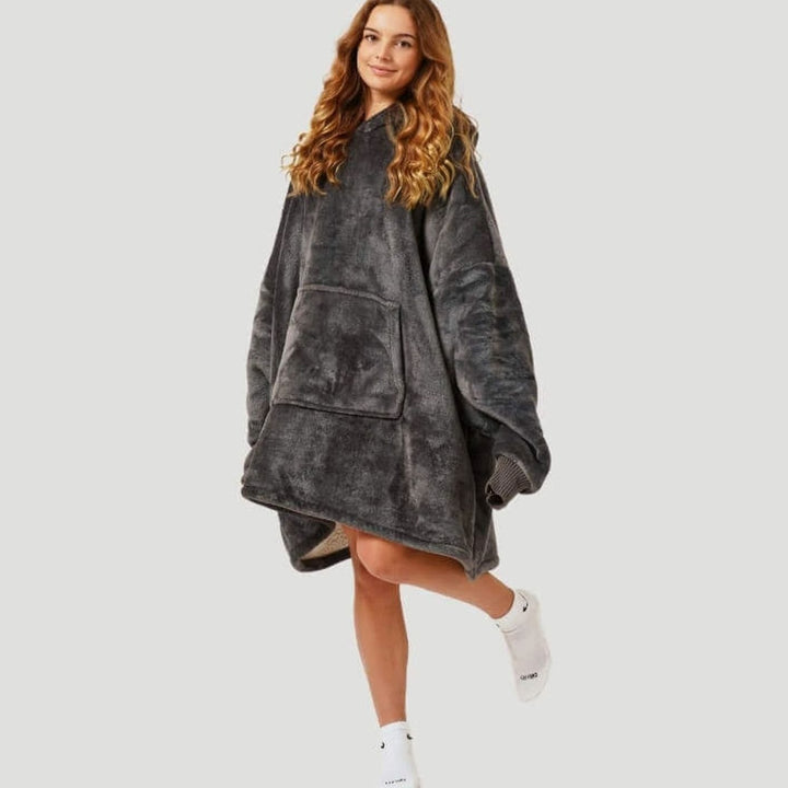 Women's Oversized Sherpa Fleece Blanket Hoodie One Size - Grey
