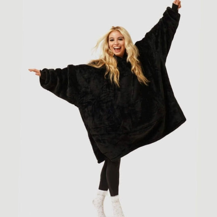 Women's Oversized Sherpa Fleece Blanket Hoodie One Size - Black