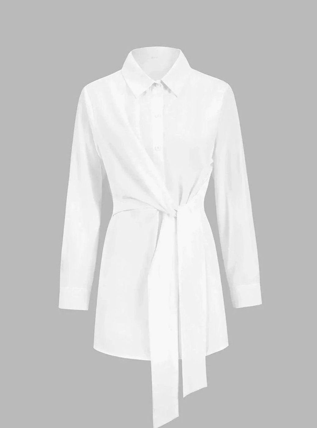 Women's Oversized Tie-Front Long-Sleeve Open-Collar Blouse
