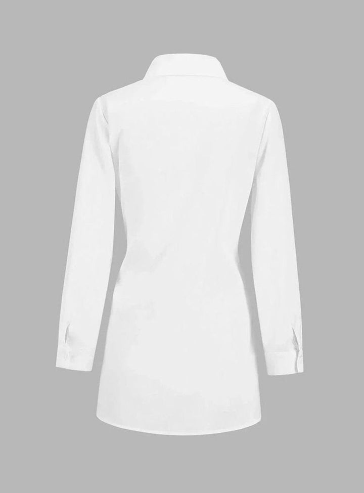 Women's Oversized Tie-Front Long-Sleeve Open-Collar Blouse