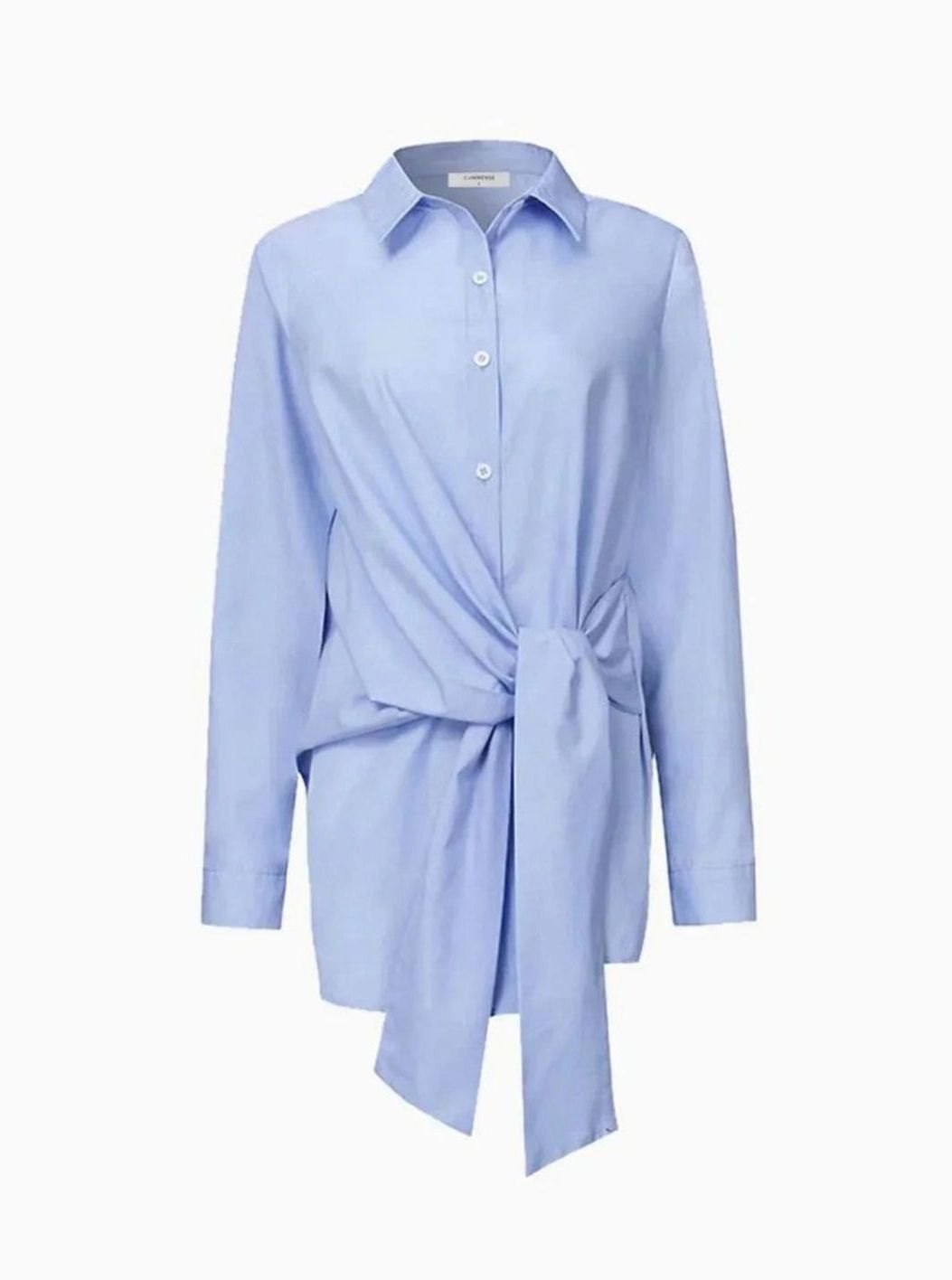 Women's Oversized Tie-Front Long-Sleeve Open-Collar Blouse