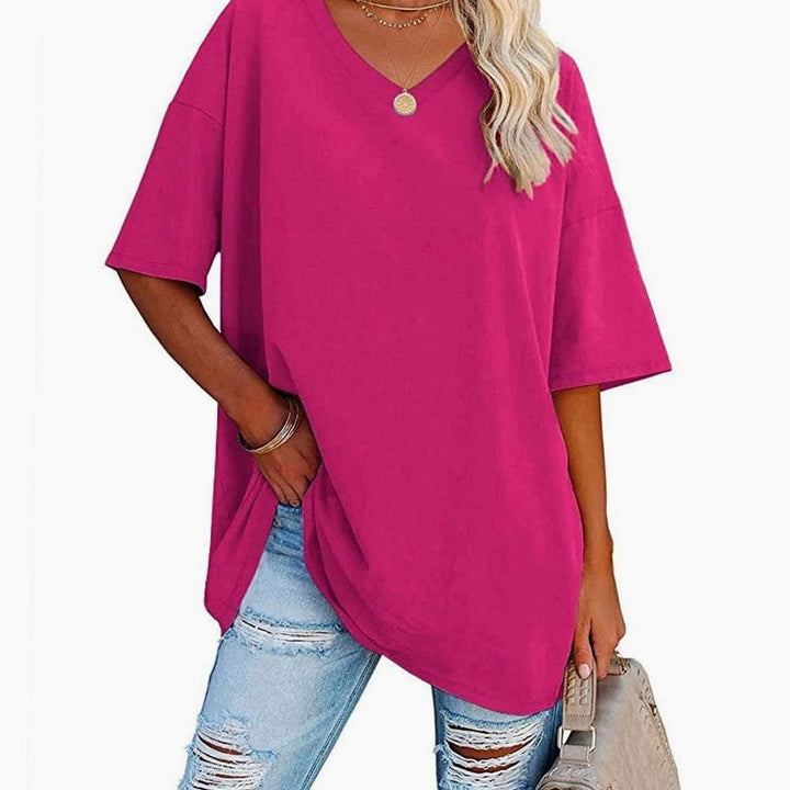 Women's Oversized V-Neck Half-Sleeve Casual T-Shirt