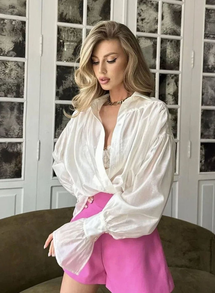Women's Oversized Vintage Flared-Cuff Long-Sleeve Blouse