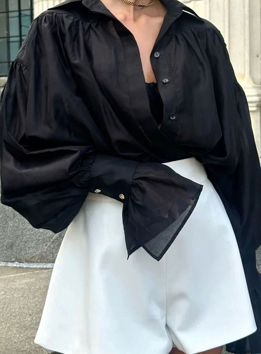 Women's Oversized Vintage Flared-Cuff Long-Sleeve Blouse