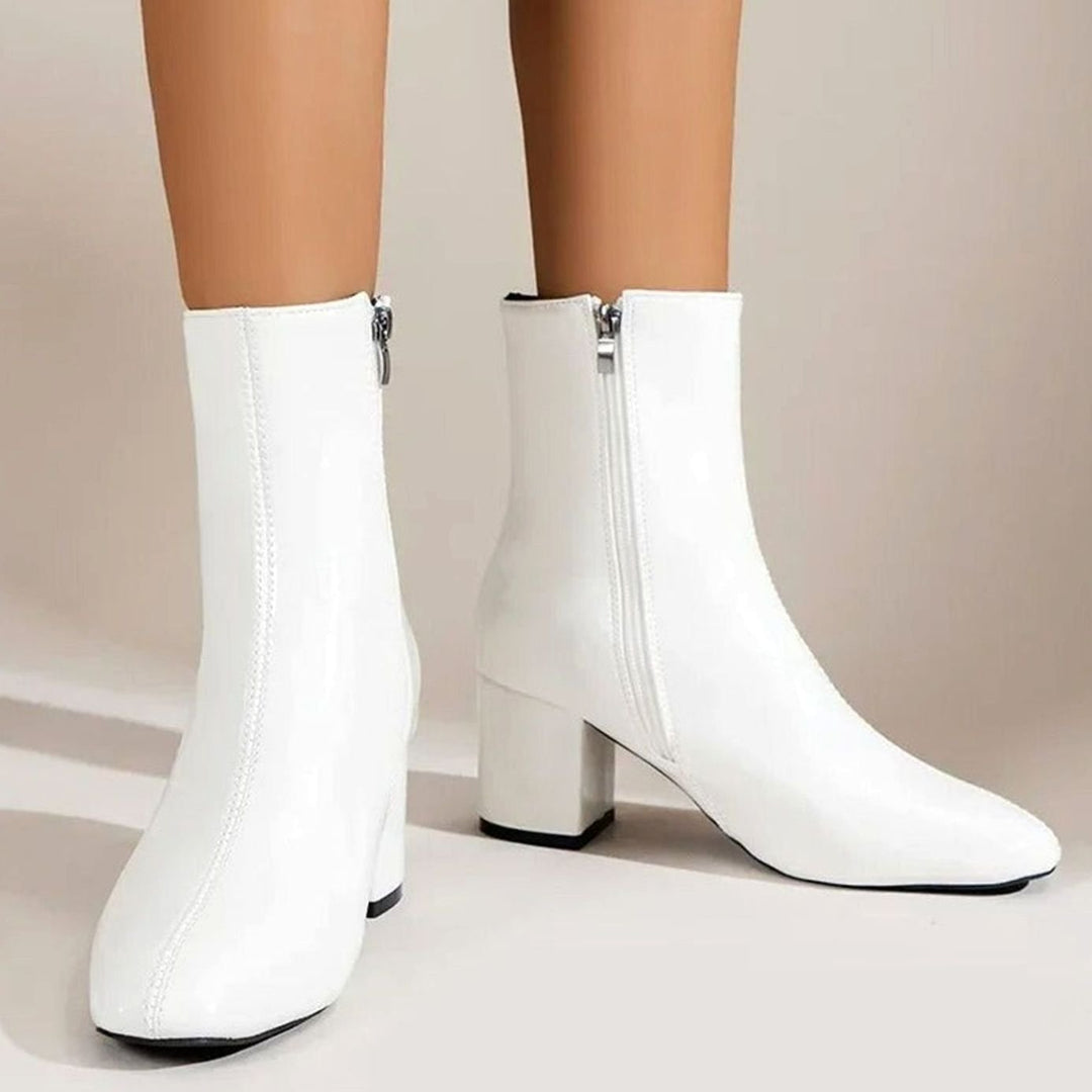 Women's Patent Pointed-Toe Block-Heel Side-Zip Ankle Boots