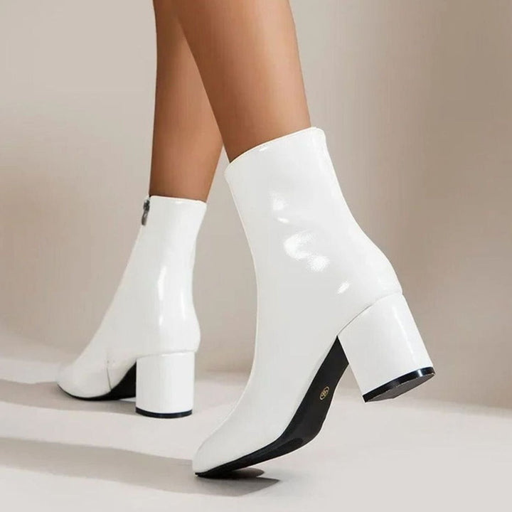 Women's Patent Pointed-Toe Block-Heel Side-Zip Ankle Boots