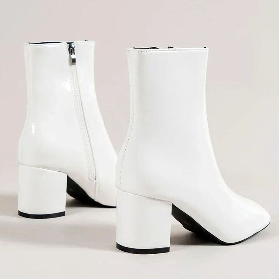 Women's Patent Pointed-Toe Block-Heel Side-Zip Ankle Boots
