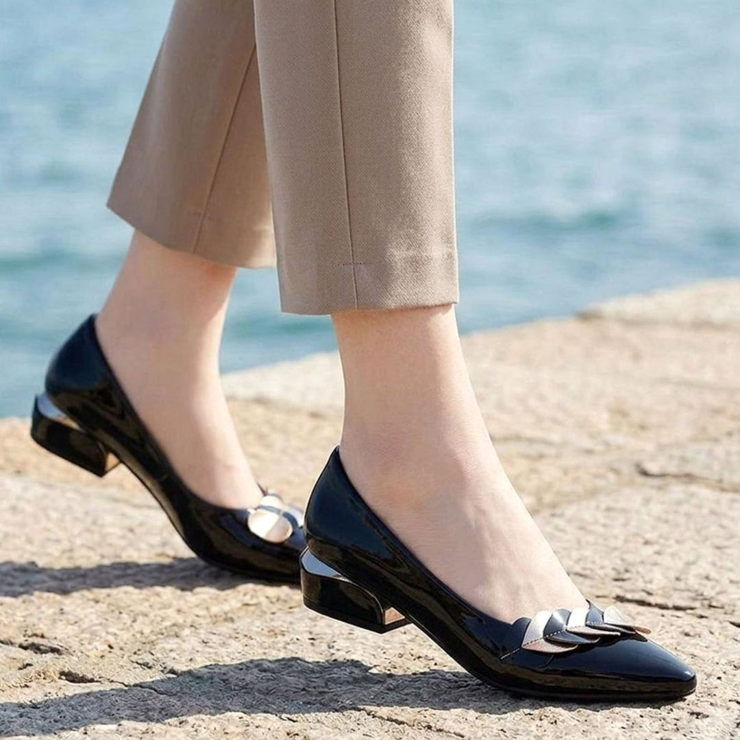 Women's Patent Pointed-Toe Block Heel Slip-On Pumps