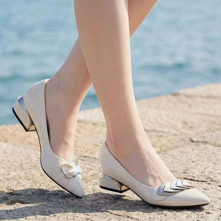 Women's Patent Pointed-Toe Block Heel Slip-On Pumps