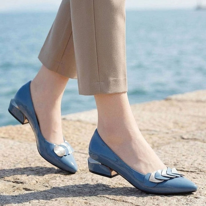 Women's Patent Pointed-Toe Block Heel Slip-On Pumps