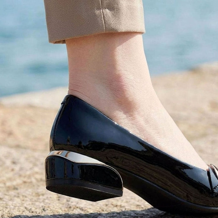 Women's Patent Pointed-Toe Block Heel Slip-On Pumps