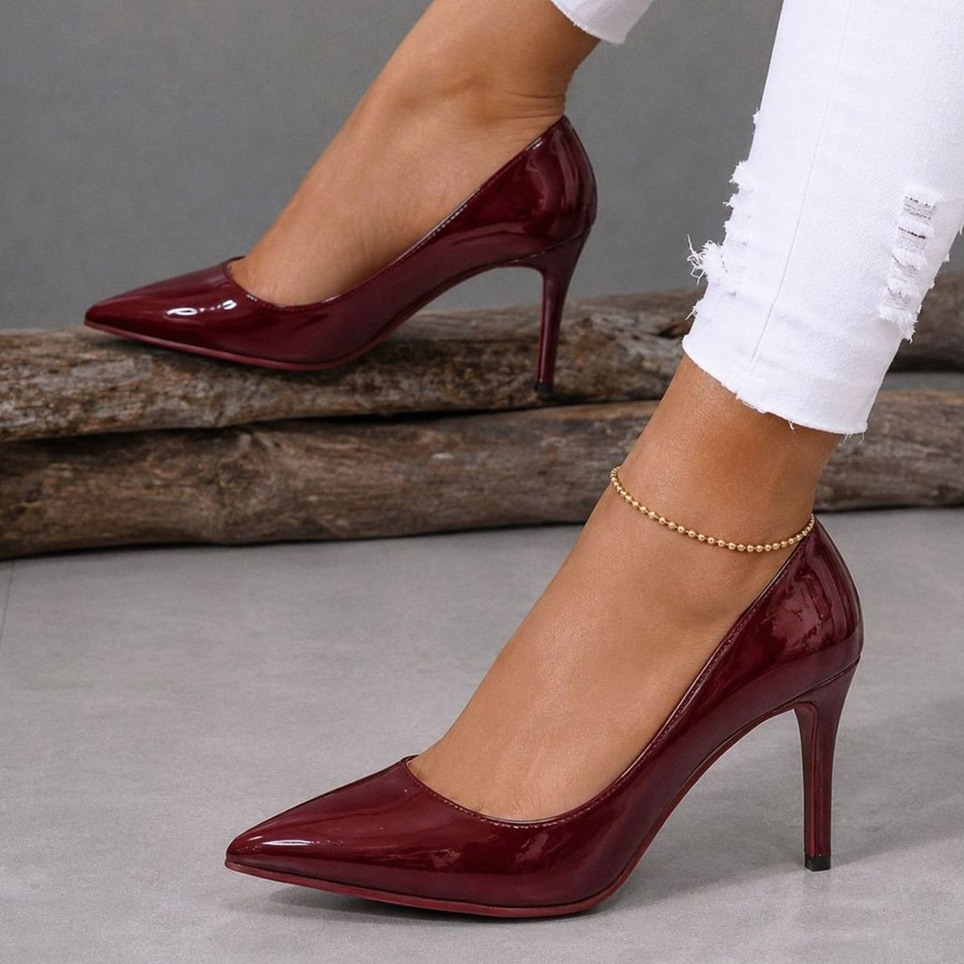 Women's Patent Pointed-Toe Stiletto Heeled Court Shoes Red Sole