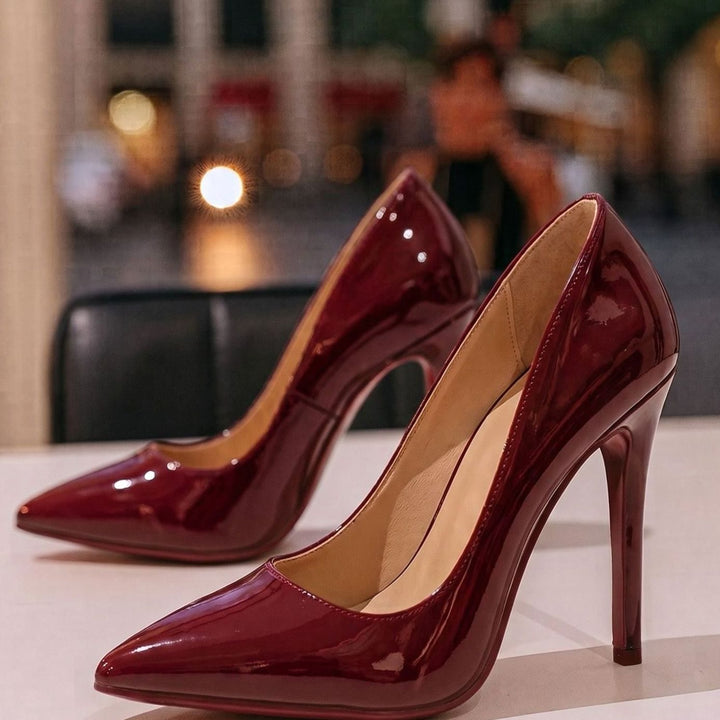 Women's Patent Pointed-Toe Stiletto Heeled Court Shoes Red Sole