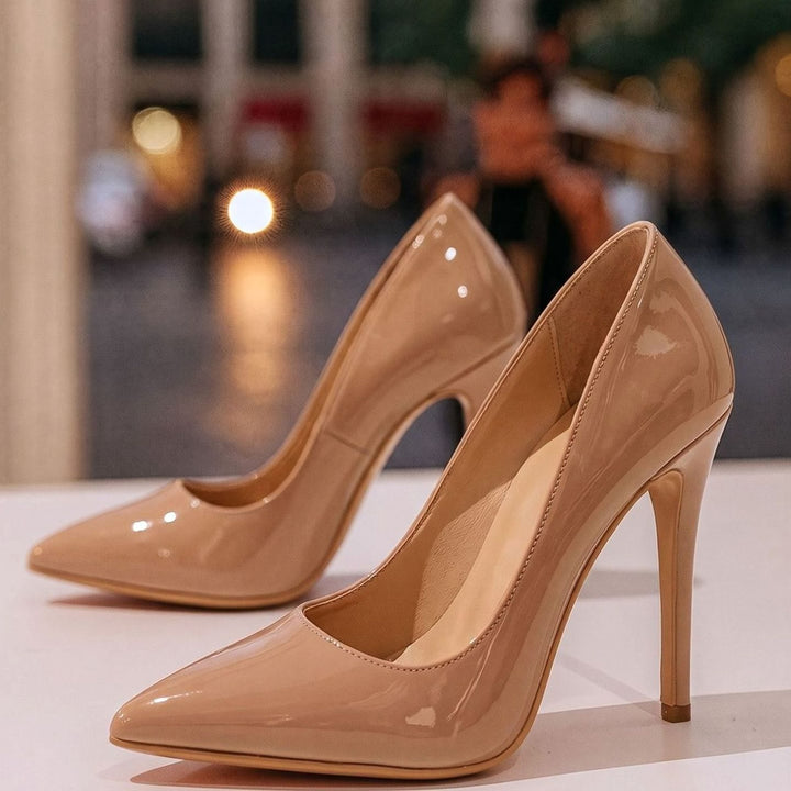 Women's Patent Pointed-Toe Stiletto Heeled Court Shoes Red Sole