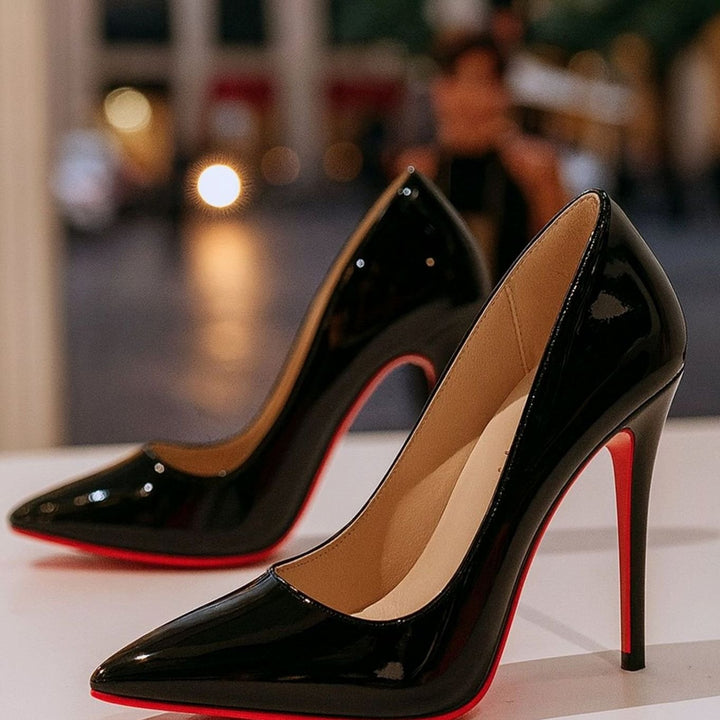 Women's Patent Pointed-Toe Stiletto Heeled Court Shoes Red Sole