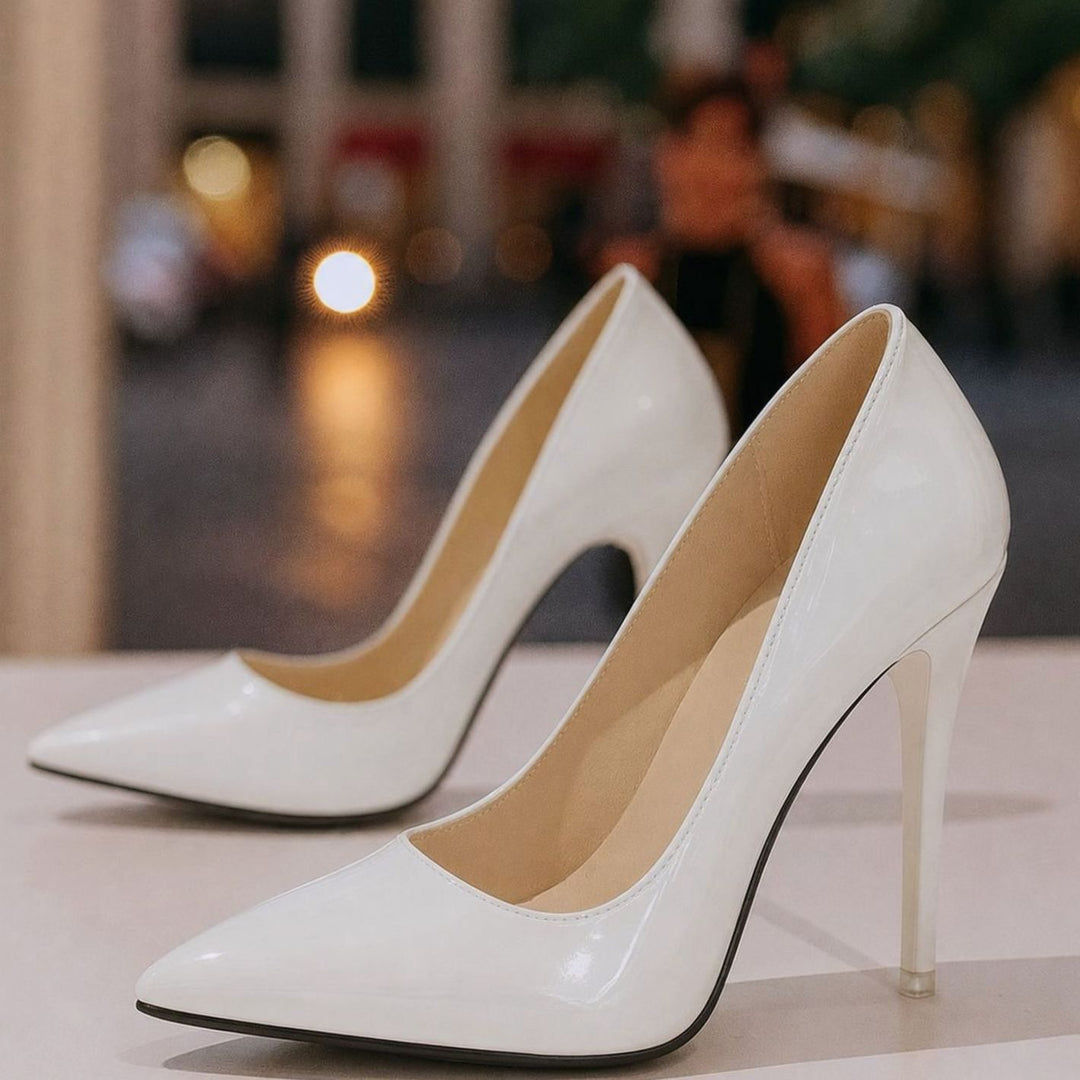 Women's Patent Pointed-Toe Stiletto Heeled Court Shoes Red Sole