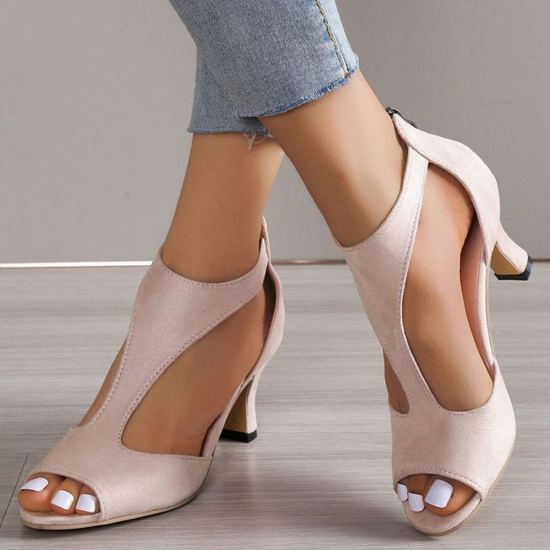 Women's Peep-Toe Cut-Out Block Heel Sandals - Pink