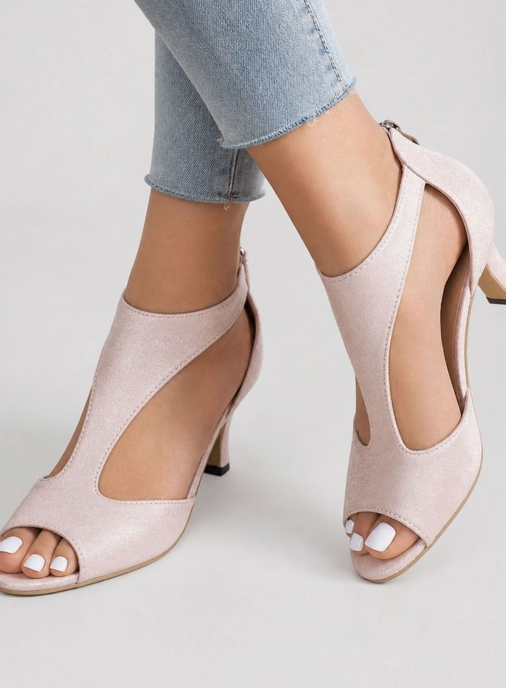 Women's Peep-Toe Cutout Block-Heel Suede-Look Ankle Boots