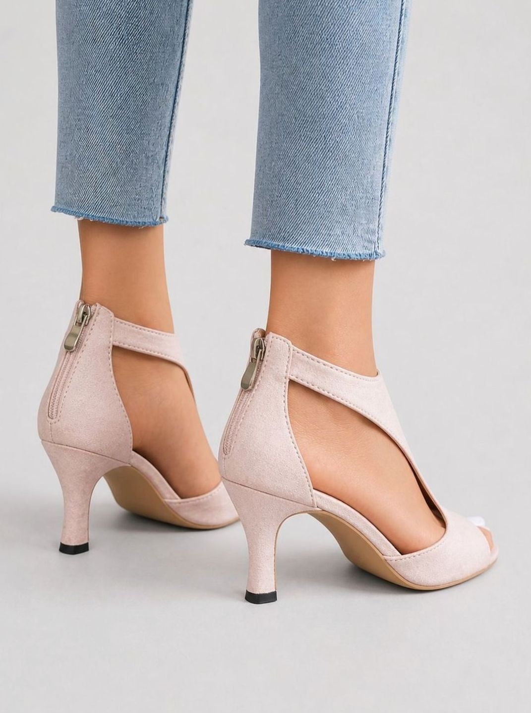 Women's Peep-Toe Cutout Block-Heel Suede-Look Ankle Boots