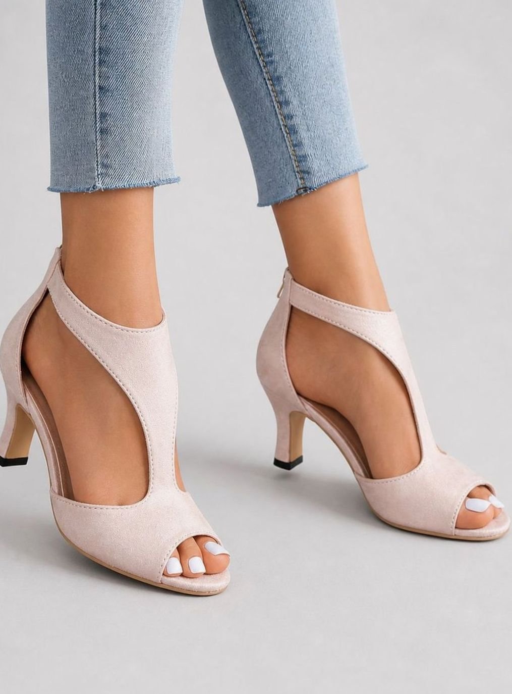 Women's Peep-Toe Cutout Block-Heel Suede-Look Ankle Boots