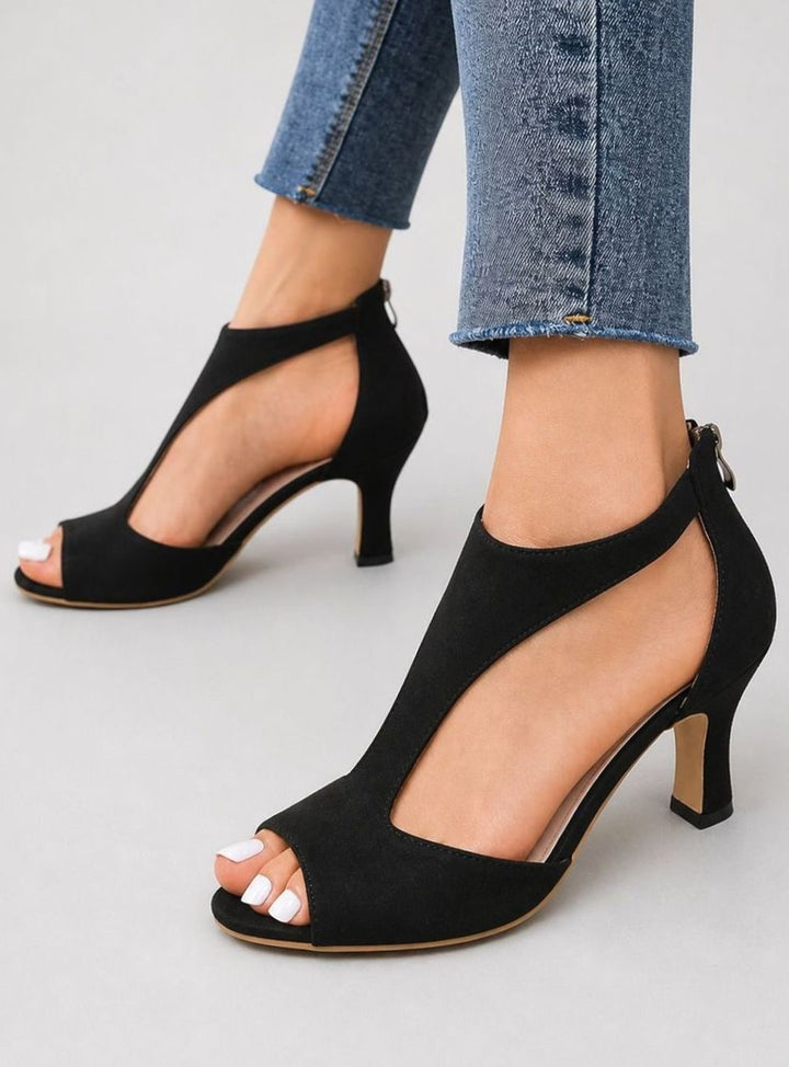 Women's Peep-Toe Cutout Block-Heel Suede-Look Ankle Boots
