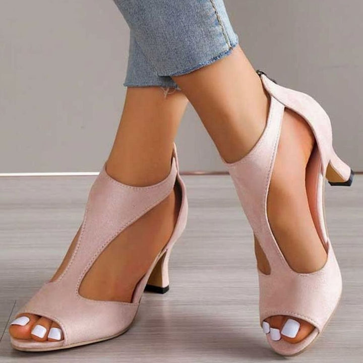 Women's Peep-Toe Nude Block Heeled Sandals Orthopedic Cushioned - Pink