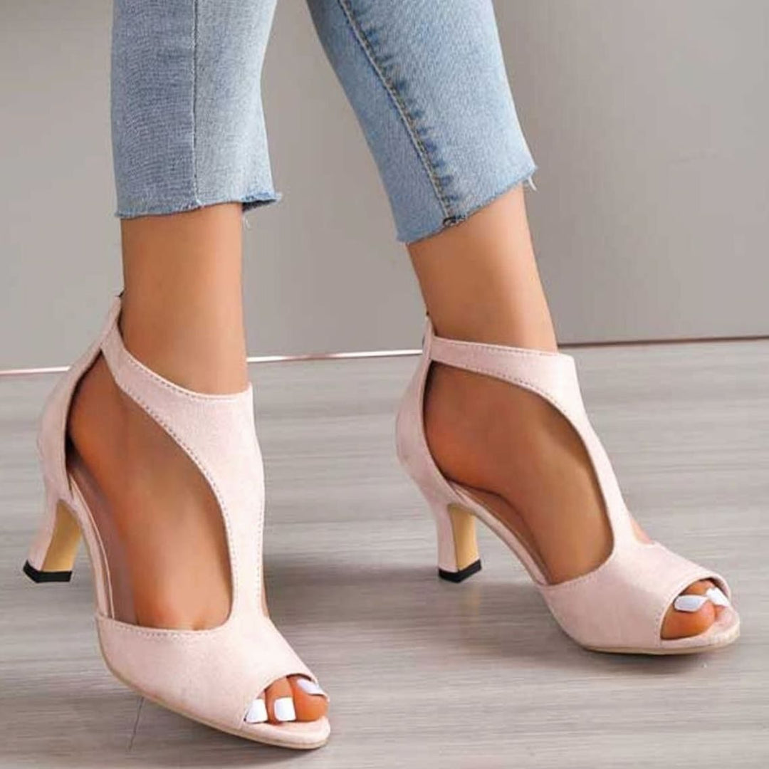 Women's Peep-Toe Nude Block Heeled Sandals Orthopedic Cushioned