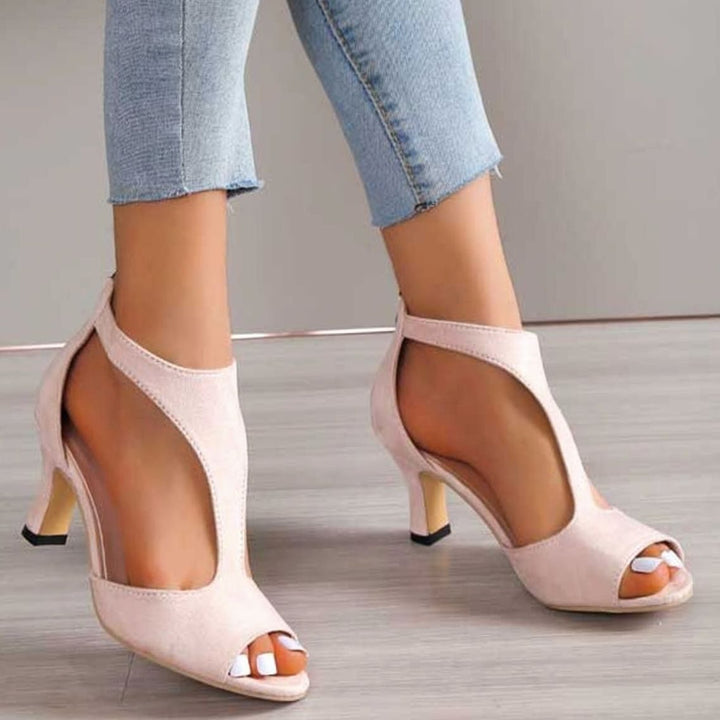Women's Peep-Toe Nude Block Heeled Sandals Orthopedic Cushioned