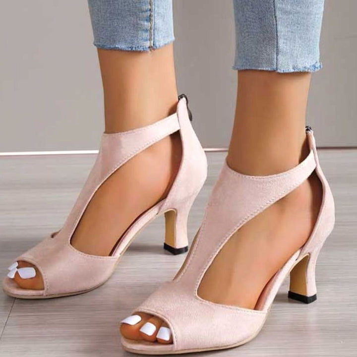 Women's Peep-Toe Nude Block Heeled Sandals Orthopedic Cushioned