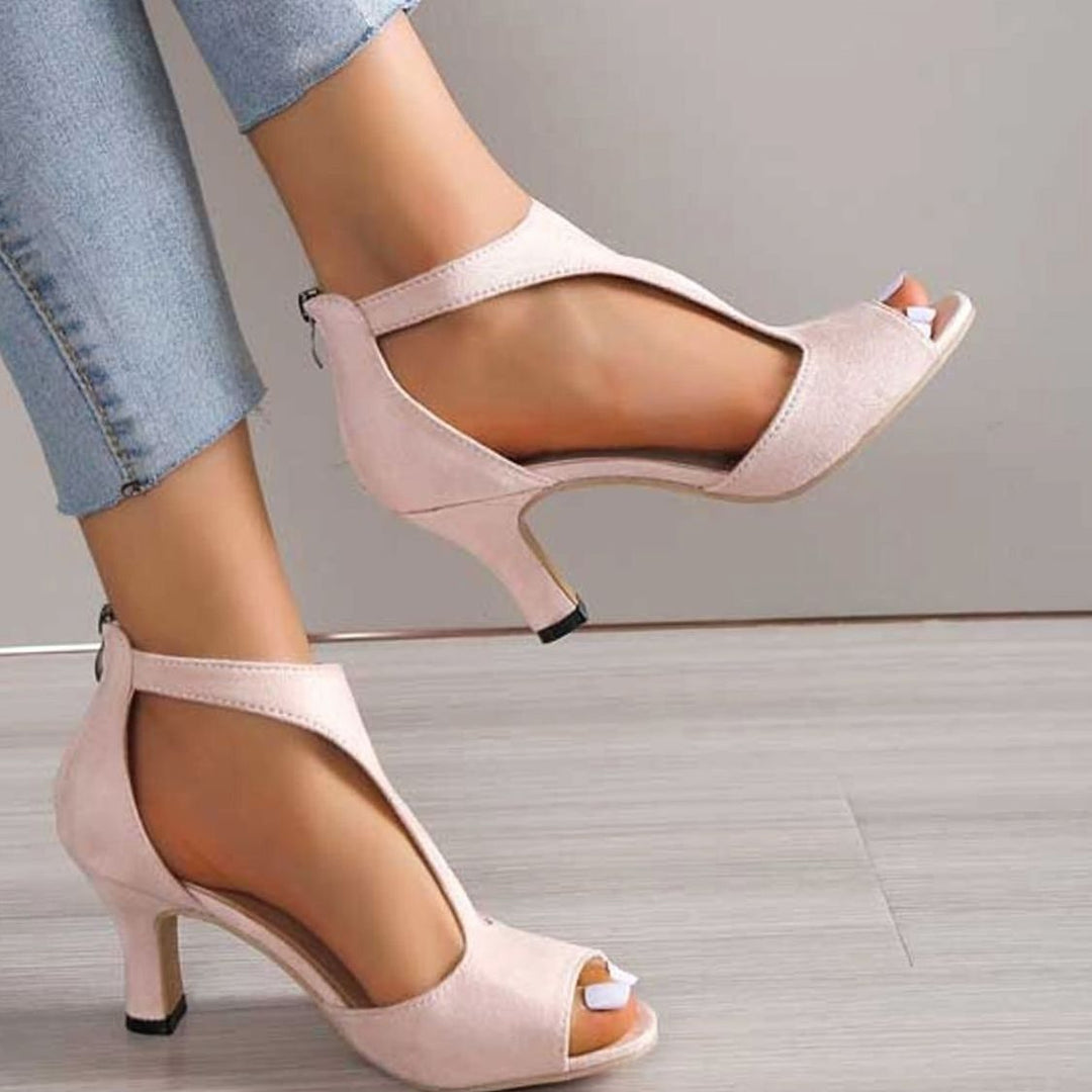 Women's Peep-Toe Nude Block Heeled Sandals Orthopedic Cushioned