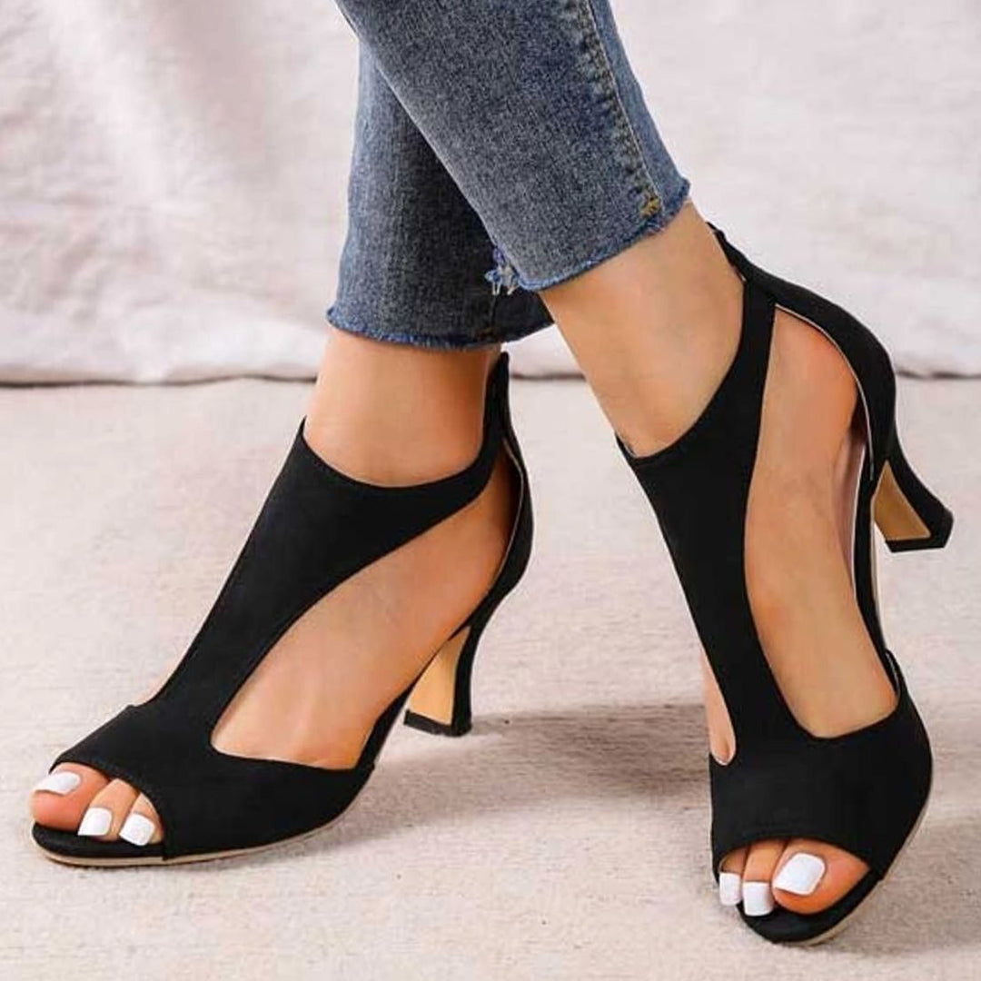 Women's Peep-Toe Nude Block Heeled Sandals Orthopedic Cushioned