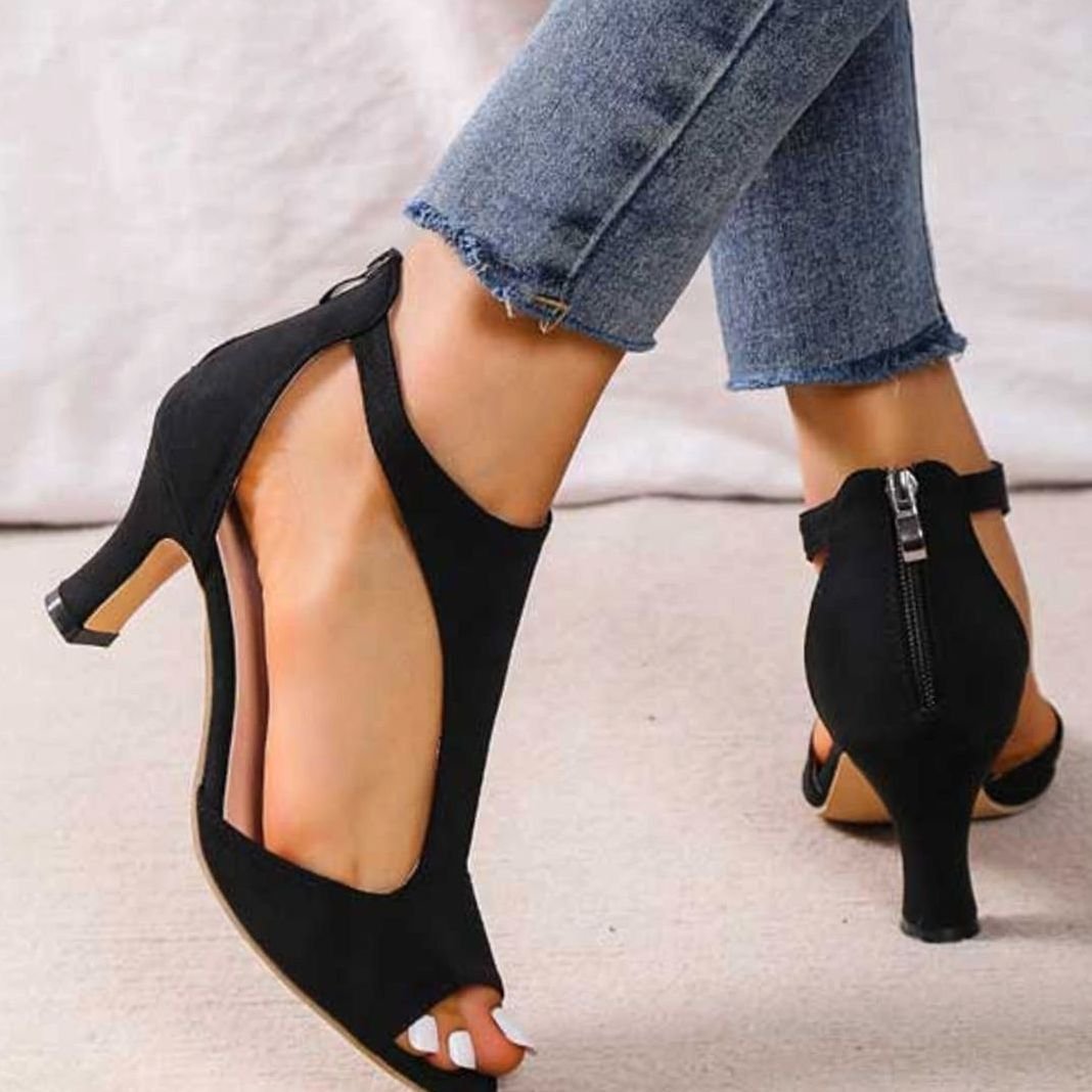 Women's Peep-Toe Nude Block Heeled Sandals Orthopedic Cushioned