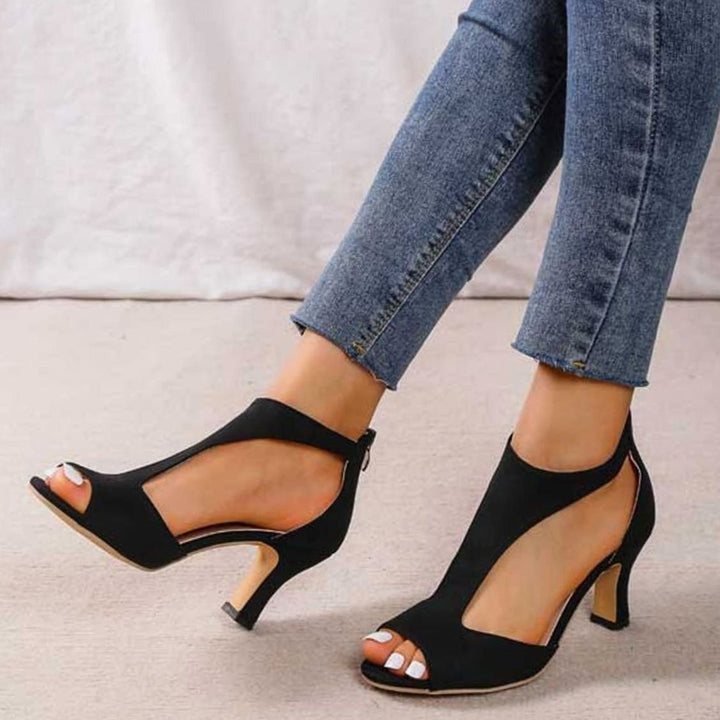 Women's Peep-Toe Nude Block Heeled Sandals Orthopedic Cushioned