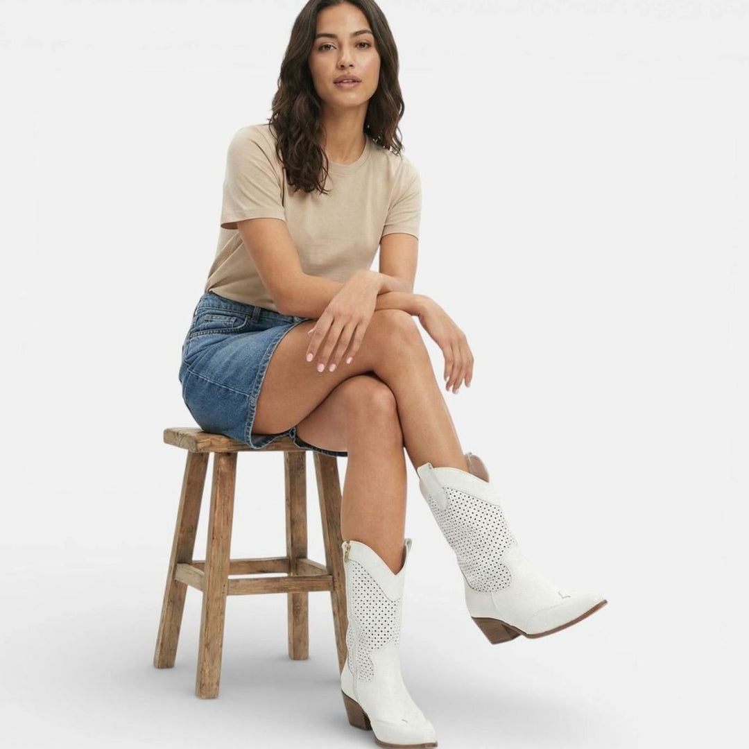 Women's Perforated Block-Heel Side-Zip Mid-Calf Cowboy Boots