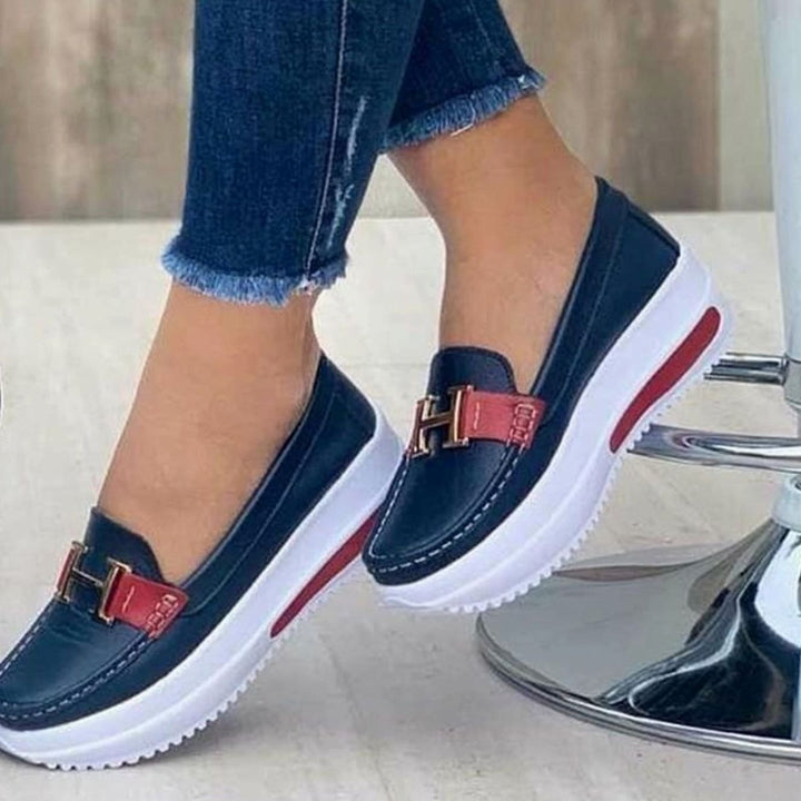 Women's Platform Slip-On Loafers Metal Buckle Detail