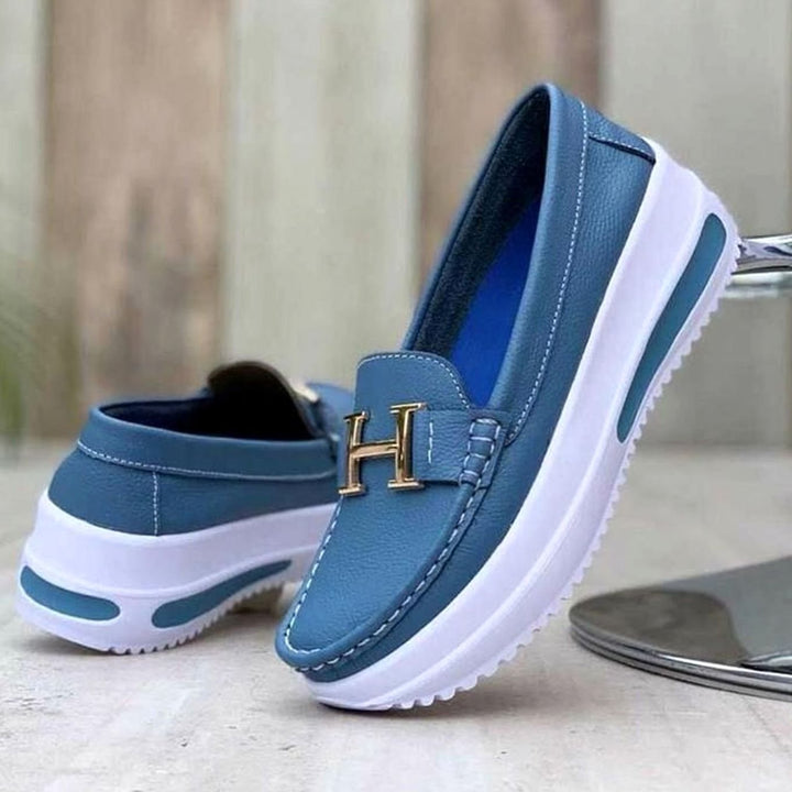 Women's Platform Slip-On Loafers Metal Buckle Detail - Sky Blue