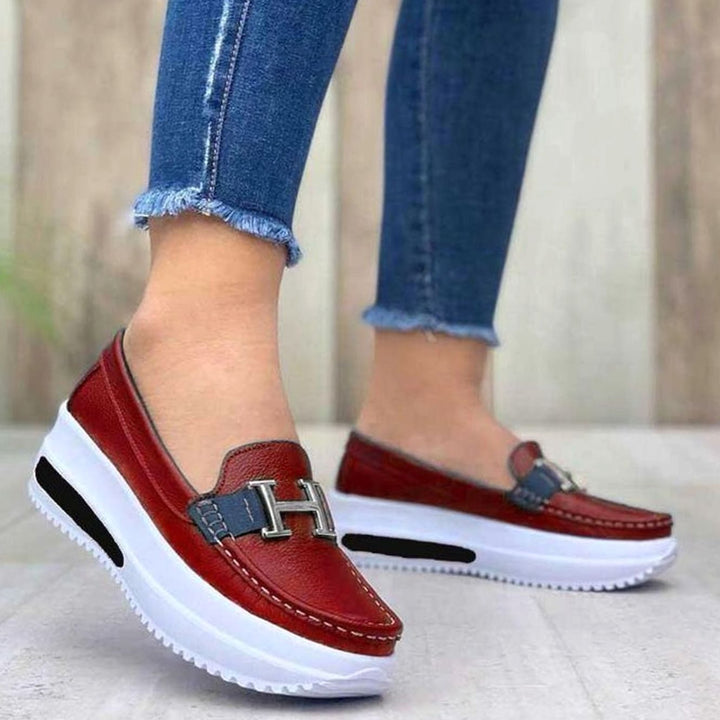 Women's Platform Slip-On Loafers Metal Buckle Detail